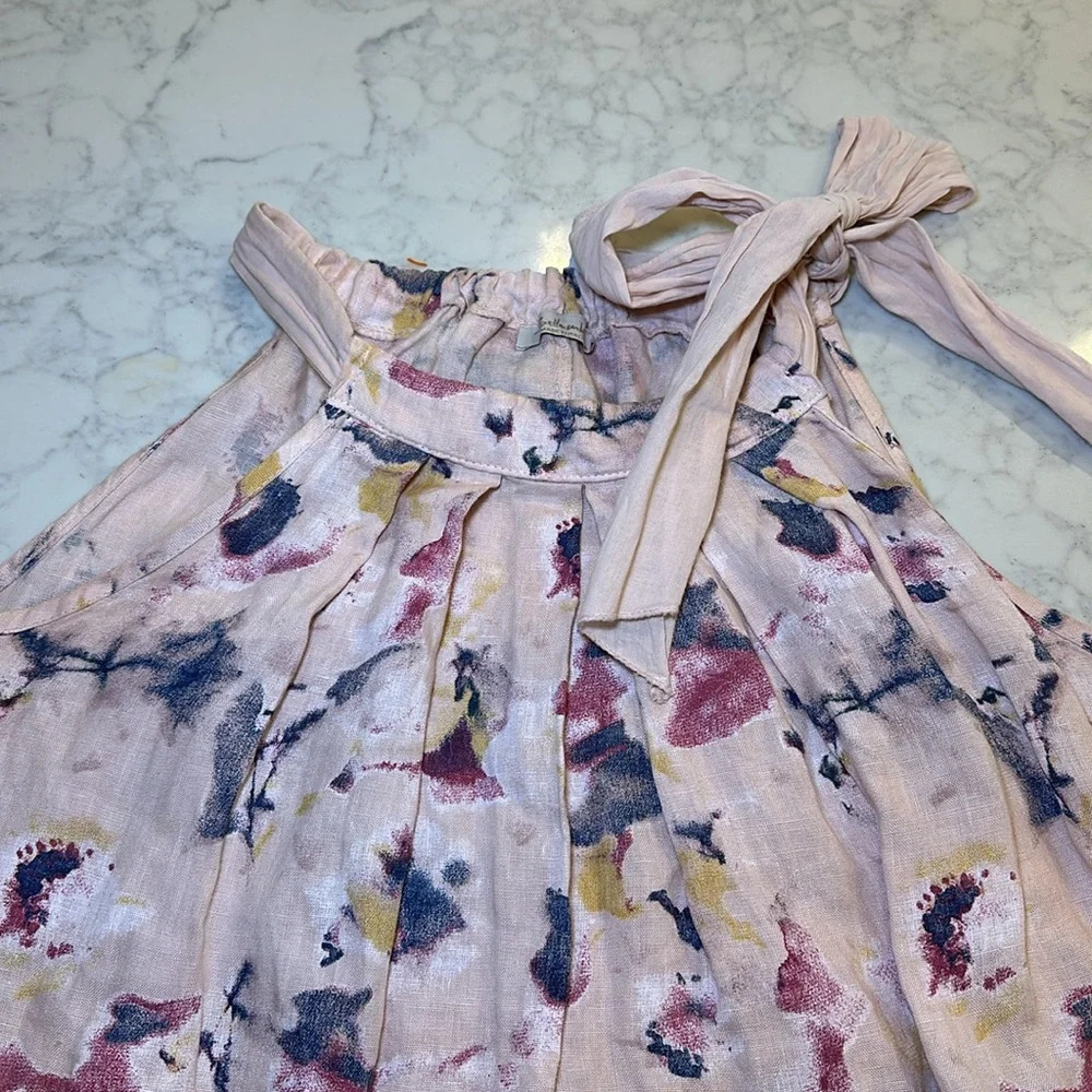 Bellambra Made in Italy Pink Floral 100% Linen Halter Neck Tie Dress Womens M - Picture 7 of 8
